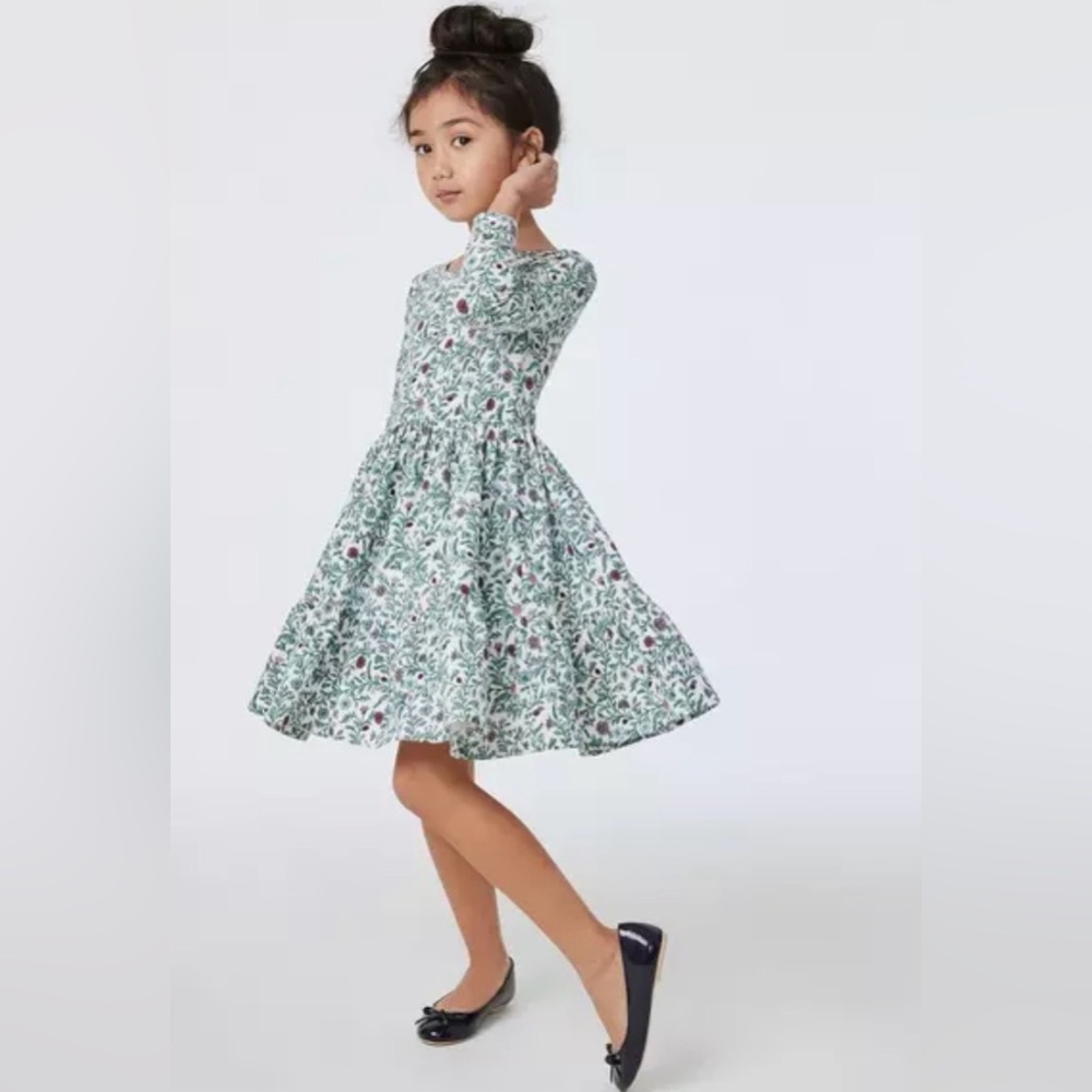Janie and Jack 3/4 sleeve Everyday Green Floral Dress - Jet Ivory Floral